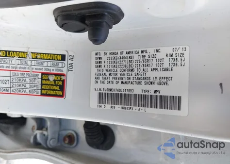 2013 Honda Cr-V Ex-L из США, поврежденный, VIN 5J6RM3H78DL047693